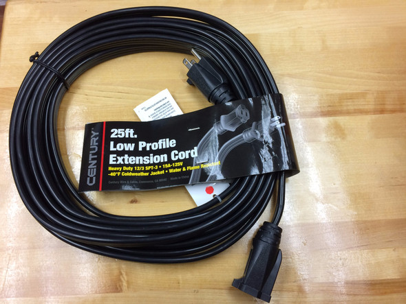 Century Low Profile Extension Cord Black, 25 ft