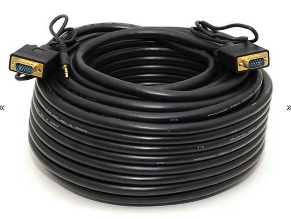 Super VGA HD15 M/M Cable - 100 ft Black with Stereo Audio and Triple Shielding