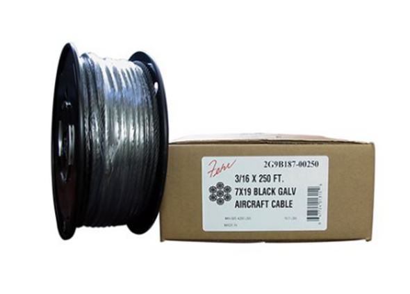 Galvanized Aircraft Cable 3/32 X 500 FT 7X19 - Black