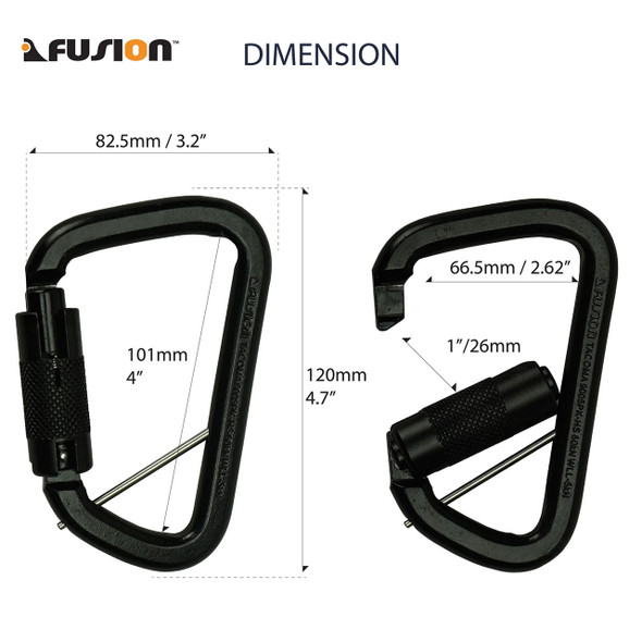  Fusion Climb Tudor Lightweight Aluminum Double Locking Captive  Eye Snap Hook Carabiner 32kN Black (FP-8001-BLK) : Industrial & Scientific