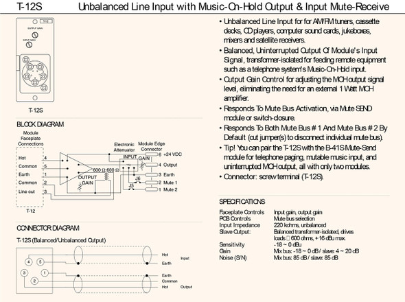 TOA Electronics T-12S - Unbalanced Line Input Module