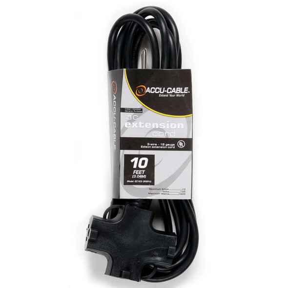 Accu-Cable Extension cable with Threefer End - 16 Gauge 10 ft