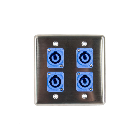 Quad Wall Plate with 4 powerCON Blue/A Connectors front