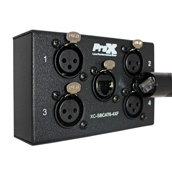ProX 4-Channel CAT6 Audio Snake Box to XLR Female with example CAT5 side