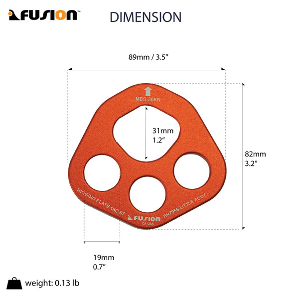 Fusion Little Foot Rigging Plate Orange dimensions