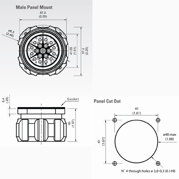 LSC 19-Pin Male Panel Mount diagram