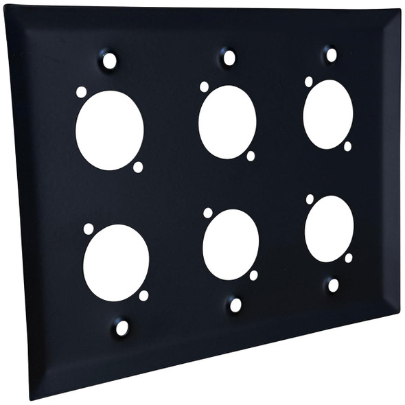 Wall Plate 3 Gang with 6 D-Size Ports, Black angle
