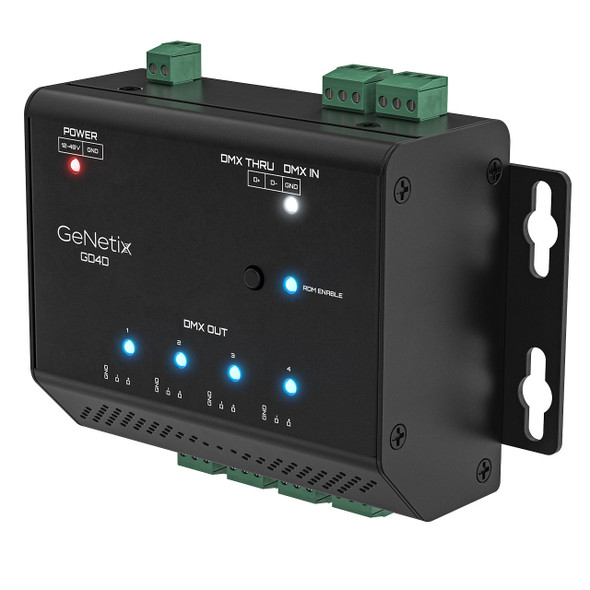 GeNetix 4-Port DIN DMX Splitter left with rack ears