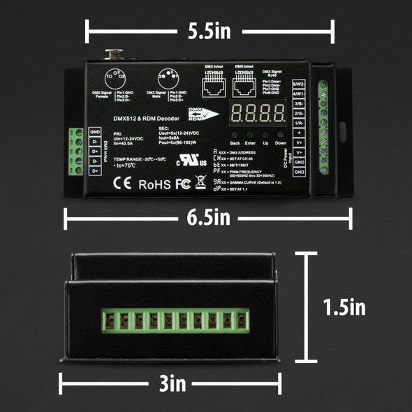 Solid Apollo ProAv 5 Channel DMX & RDM to RGBWA Decoder dimensions