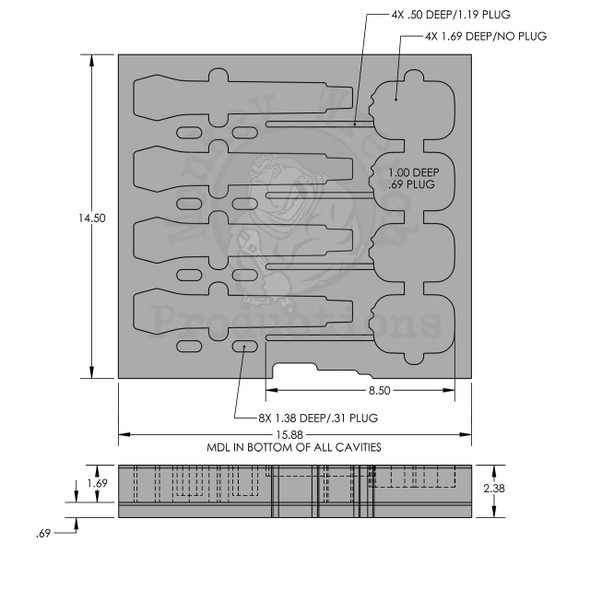 Foam Insert for 4 Shure SLXD Mics diagram