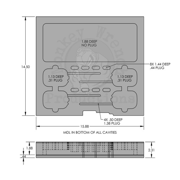 Foam Insert for 4 Shure SLXD Beltpacks diagram
