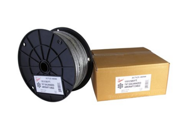 Galvanized Aircraft Cable 1/8 X 500 ft 7X19, Silver