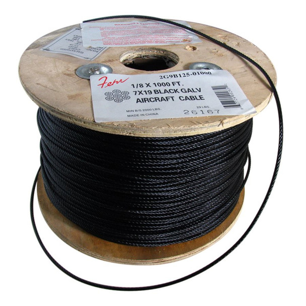 Galvanized Aircraft Cable of 1/4 X 250 ft 7X19 - Black