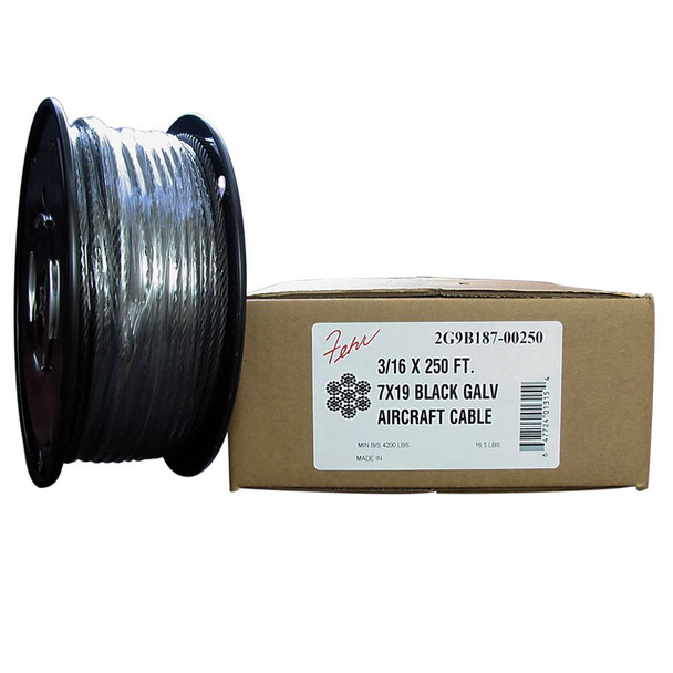 Galvanized Aircraft Cable 1/8 X 250 ft. 7X19 - Black