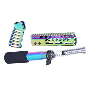 Guntec AR15 Pistol Furniture Rainbow Chameleon PVD Set