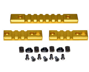 3 Piece Gold Picatinny Rail Section Kit for M-LOK Style Slots. 3 Piece Gold Picatinny Rail Section Kit for M-LOK Style Slots.