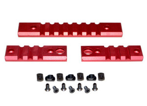 3 Piece Red Picatinny Rail Section Kit for M-LOK Style Slots. 3 Piece Red Picatinny Rail Section Kit for M-LOK Style Slots.