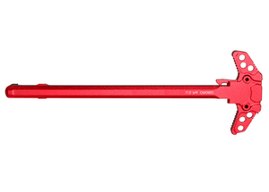 .308 ar10 holy red anodized charging handle.