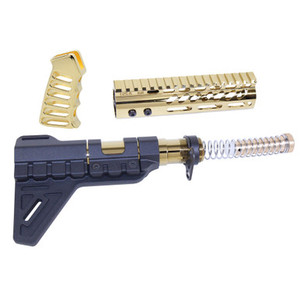 AR-15 Gold Plated Pistol Furniture Set WMicro Breach Pistol Brace AR-15 Gold Plated Pistol Furniture Set WMicro Breach Pistol Brace