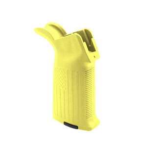 AR-15 Cerakote Lemon Zest USA Engraved Pistol Grip.