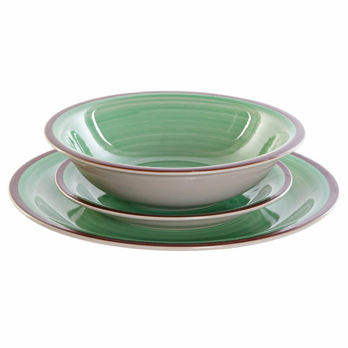 Tableware DKD Home Decor 26,5 x 26,5 x 3 cm Green Plastic Stoneware 18 Pieces