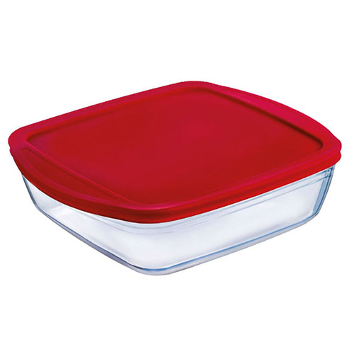 Square Lunch Box with Lid Ô Cuisine Cook & Store 25 x 22 x 5 cm Red 2,2 L Silicone Glass (5 Units)