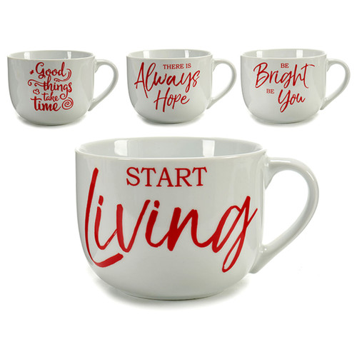 Cup Time Porcelain Red White 500 ml 24 Units