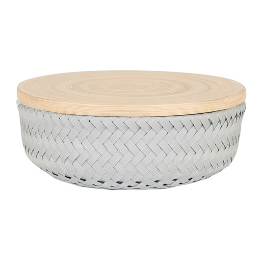 Flechtkorb mit Bambusdeckel - Wonder round Basket S - flint grey - Handed by