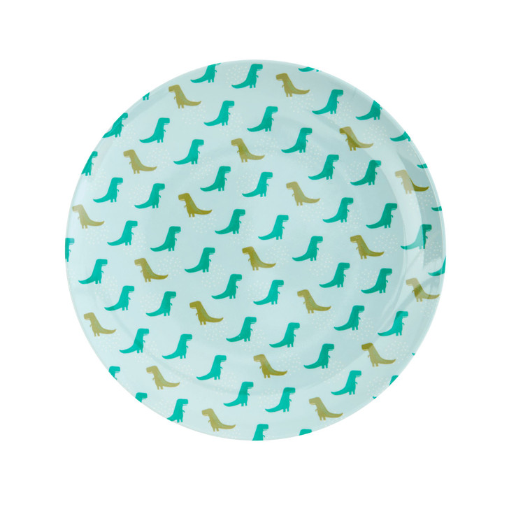 Melamine Kids Plate - Dinosaur Print - rice