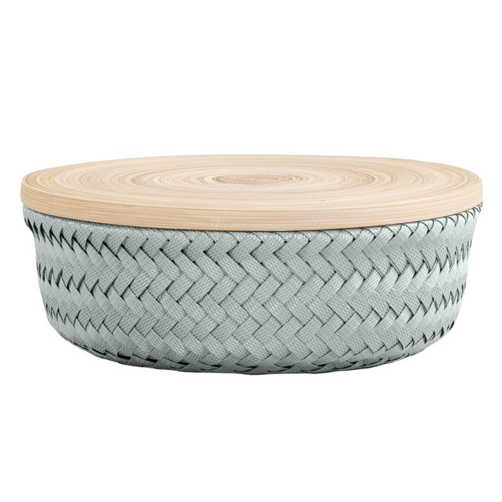 Flechtkorb mit Bambusdeckel - Wonder round Basket S - eucalyptus - Handed by