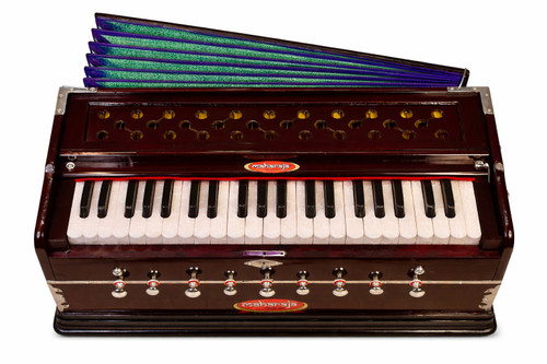 MAHARAJA MUSICALS Harmonium No. 43 - A440, 42 Keys, 9 Stop, Kail Wood, 3.25 Octaves, Coupler, Multi-fold Bellow, Dark Mahogany