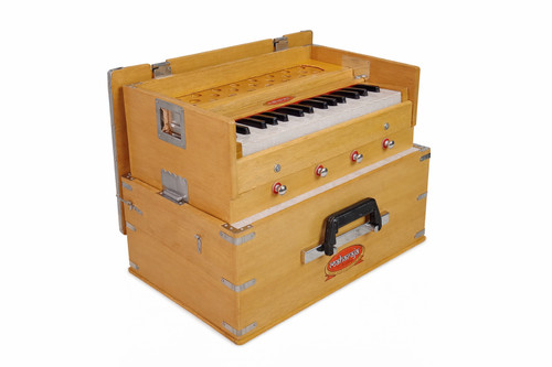 Maharaja Musicals, Portable Kirtan Harmonium, Portable Flight Model, Natural Color, Multifold Bellows, 32 keys, 19 x 12 x 13.5 inches,  Bag, Kirtan Yoga Companion KHF2