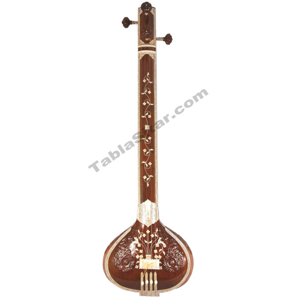 MAHARAJA MUSICALS Special Designer Male Tanpura - Yellow Gourd - Tun Wood - 4 Strings - With Fiber Case - No.269 (Miraj Tambura)