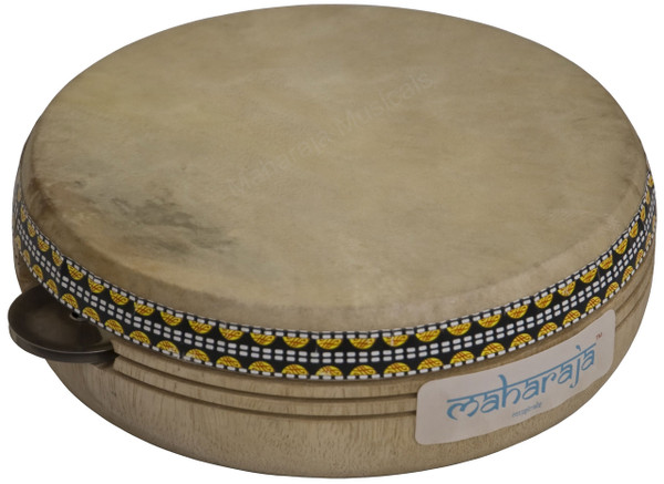 MAHARAJA MUSICALS Kanjira, Wooden Frame 7-inch dia., Goat Skin Head, Brass Jingle - No. 441