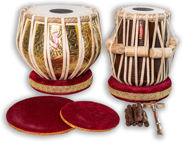 MAHARAJA MUSICALS Pro Floral Tabla Set, 3.5 Kg Brass Bayan, Sheesham Dayan - No. 67