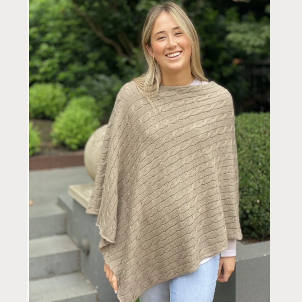 Cable Knit Poncho | Women's Jackets | CINNAMON CREATIONS