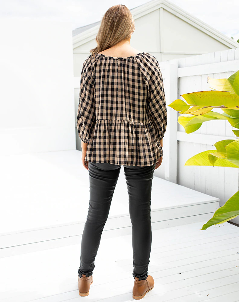 Women's Top | Amber Top in Black/Tan | BEE MADDISON
