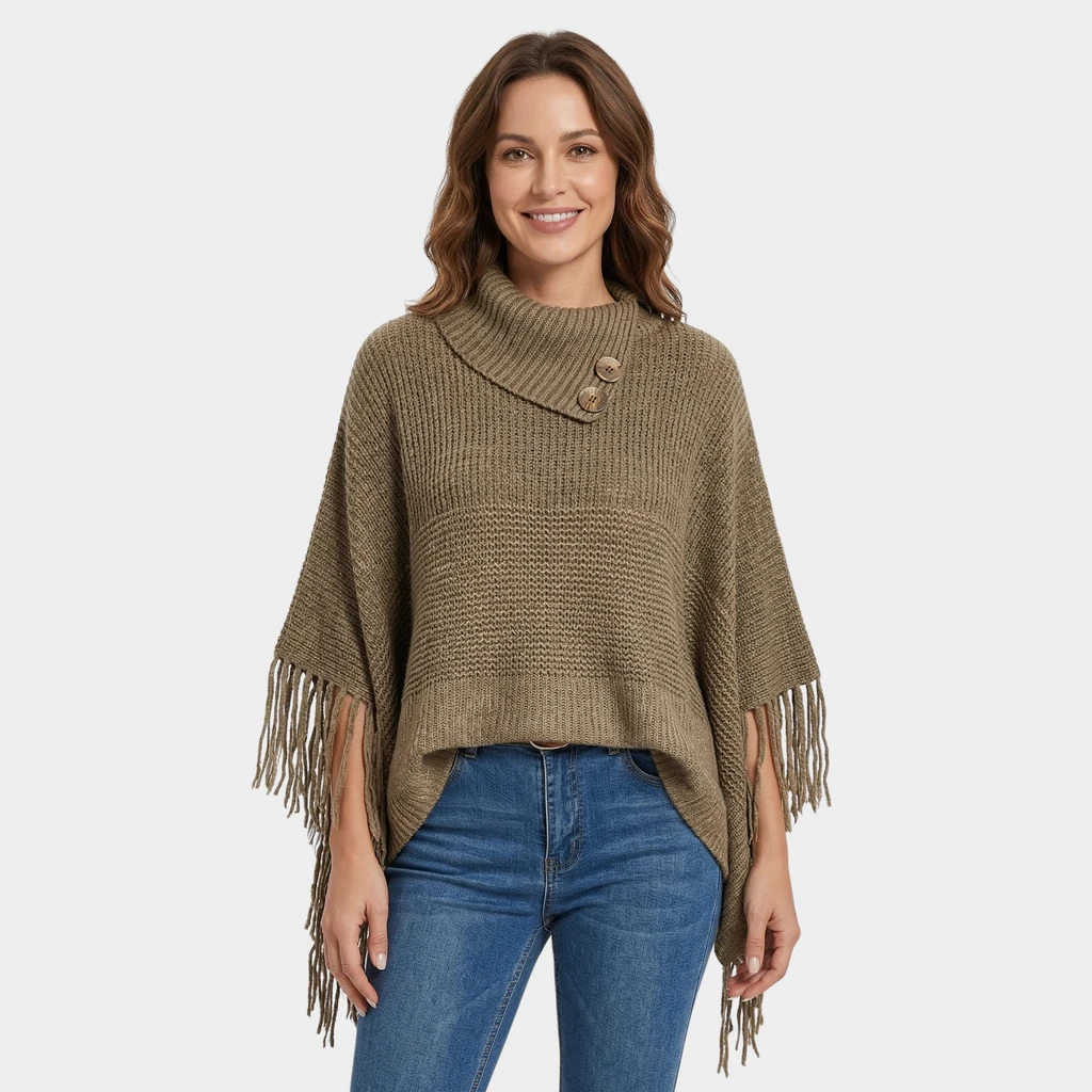 Women's Knitwear | Penelope Fringed Poncho | ALIB