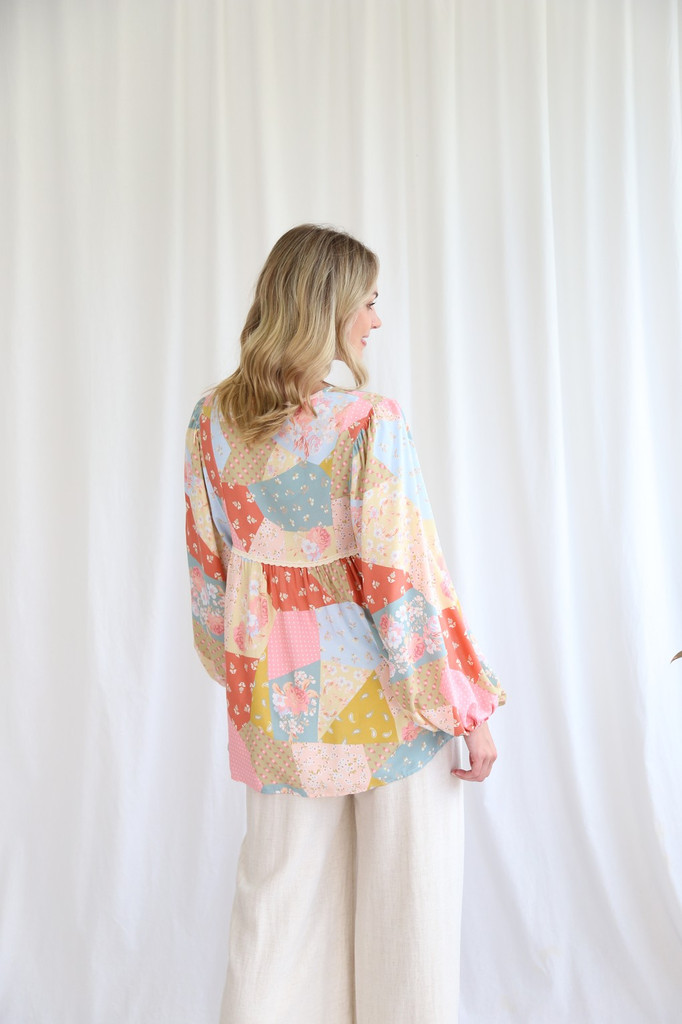 Women's Tops | S0808-233 in Multi Patch Print | Salty Bright 