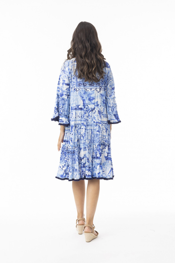 Women's Dresses | Okayama Layers Frill Sleeve Dress | ORIENTIQUE