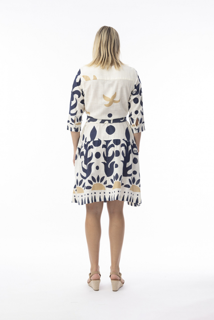 Women's Dresses | Nazca Collar Tie Waist Dress | ORIENTIQUE