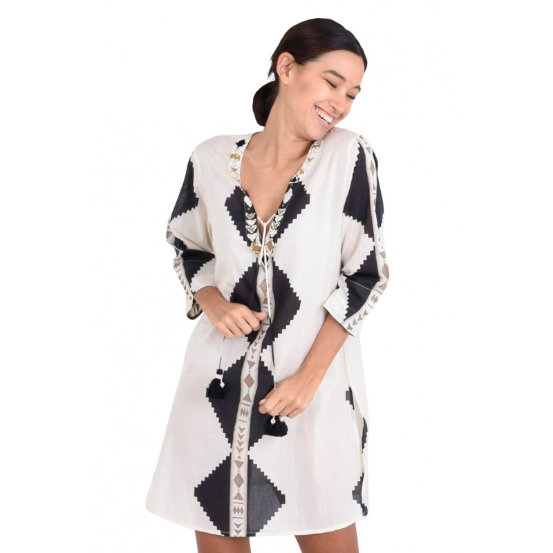 Dresses Online | V-Neck Cotton Tunic Dress | CINNAMON CREATIONS