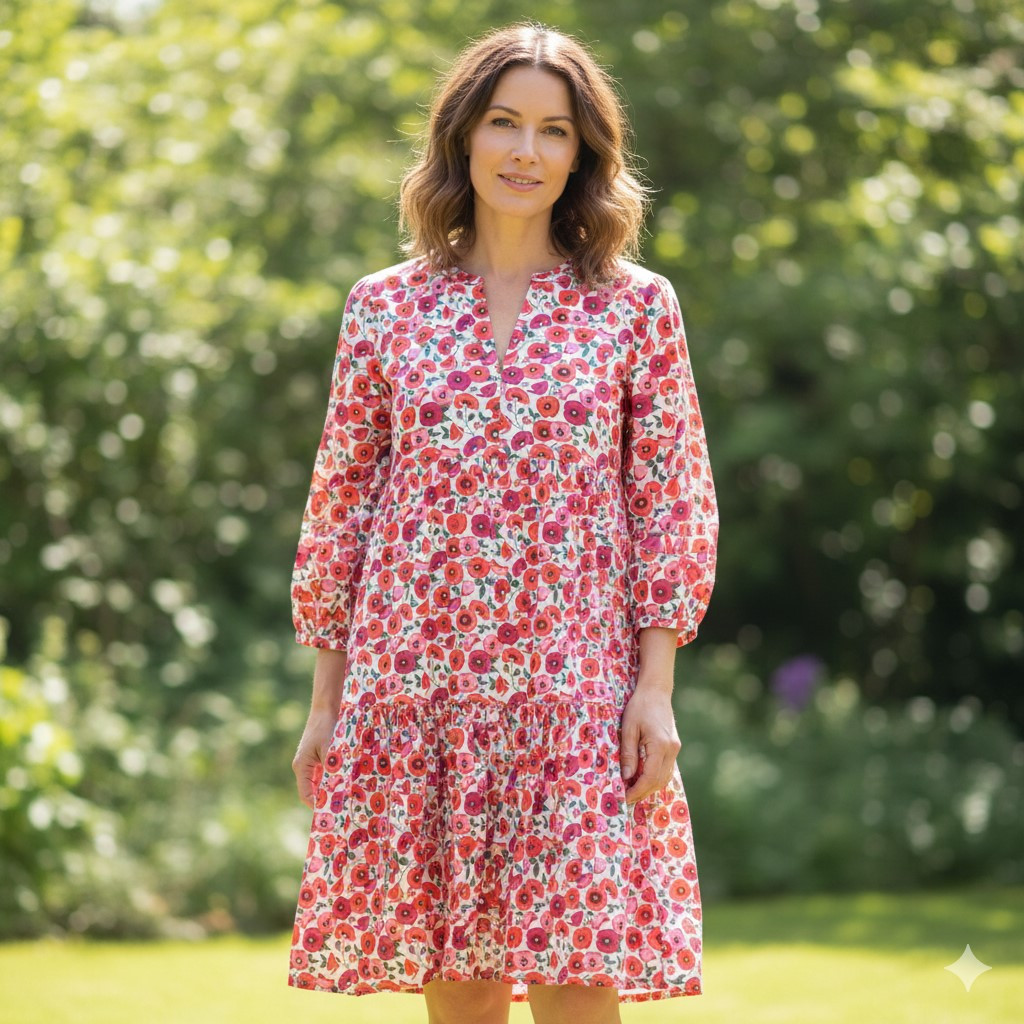 Dresses Online | Cotton V-Neck Short Dress | CINNAMON CREATIONS