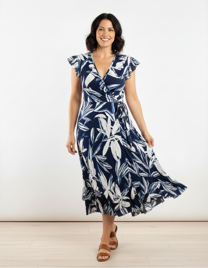 Women's Dresses Online | Long Wrapped Viscose Dress with Frill | CINNAMON CREATIONS