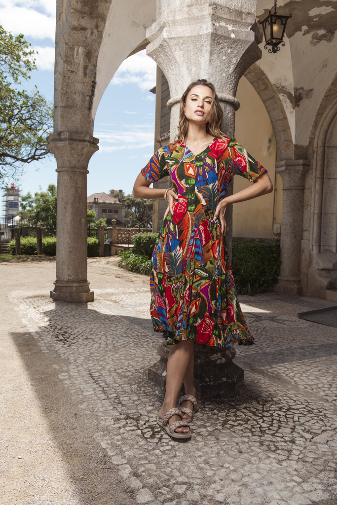 Women's Dresses | Torgua Godet Short Sleeve Dress | ORIENTIQUE