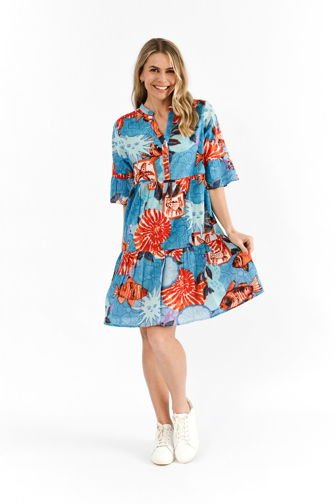Women's Dresses | Maya Button V Neck Layer Dress | ONE SUMMER