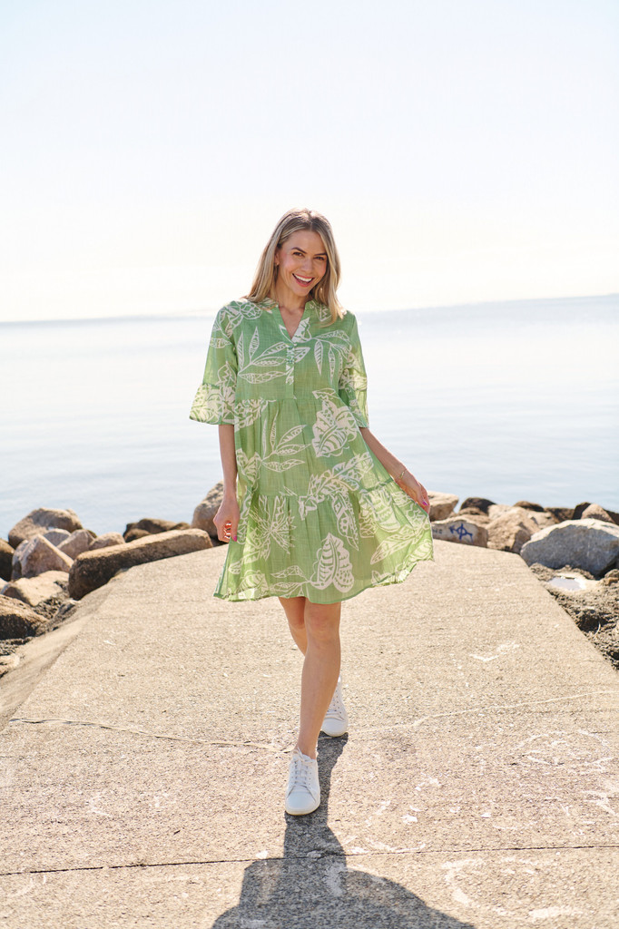 Women's Dresses | Maya Button V Neck Layer Dress | ONE SUMMER