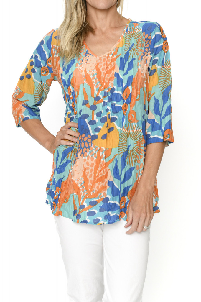 Women's Dresses | Tina V neck Pleated 3/4 Sleeve Dress | ONE SUMMER