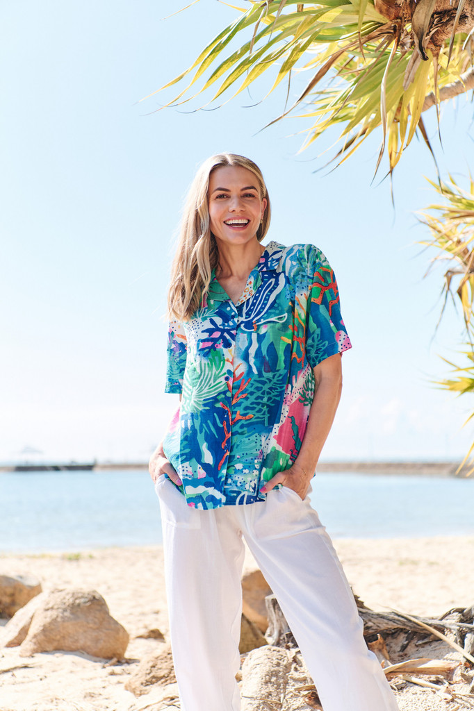 Women's Top | Margot Collared Short Sleeve Top| ONE SUMMER