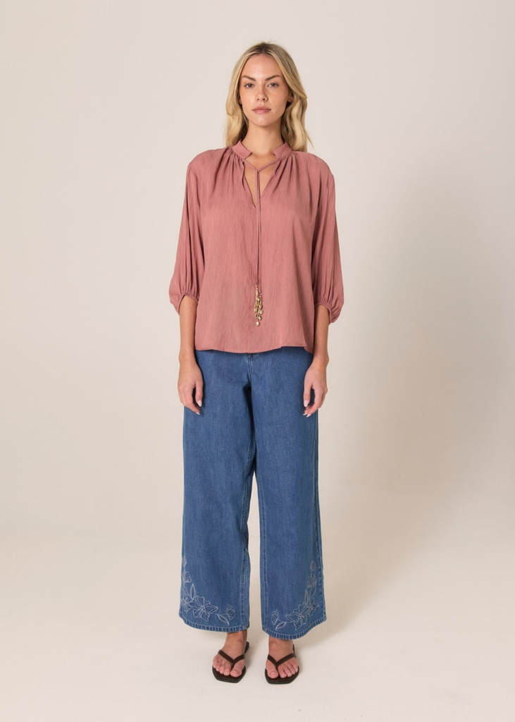 Women’s Tops | Shae Split Neck Blouse | Fate & Becker 